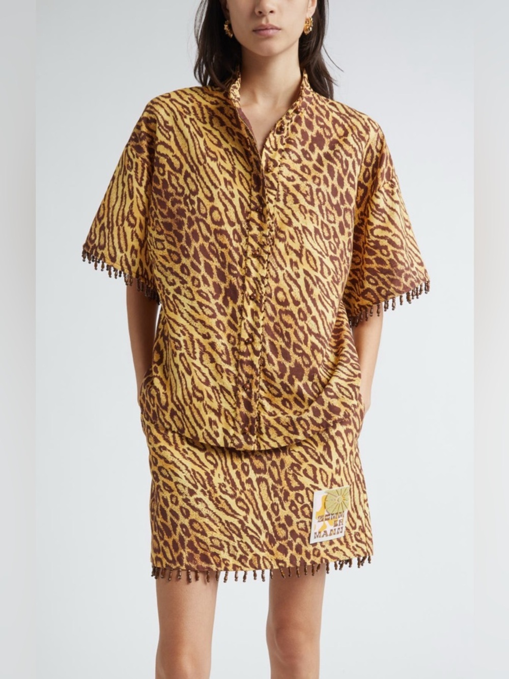 NWT $595 ZIMMERMANN COCO BEADED FRINGE SHIRT Size AU 2 US 8 100% Cotton
